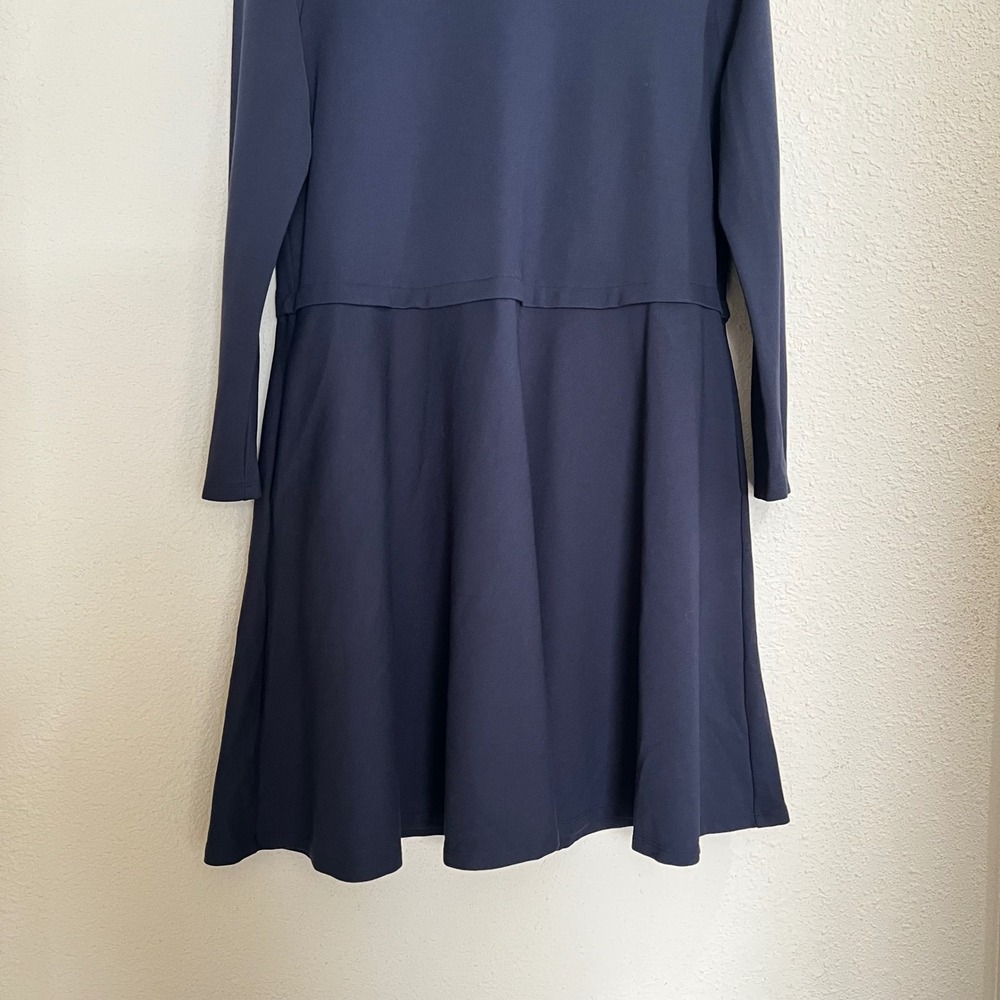 Cuyana Drop Waist Dress Medium MD Navy Blue Heavyweight Ponte Knit Fit Flare - Picture 4 of 11